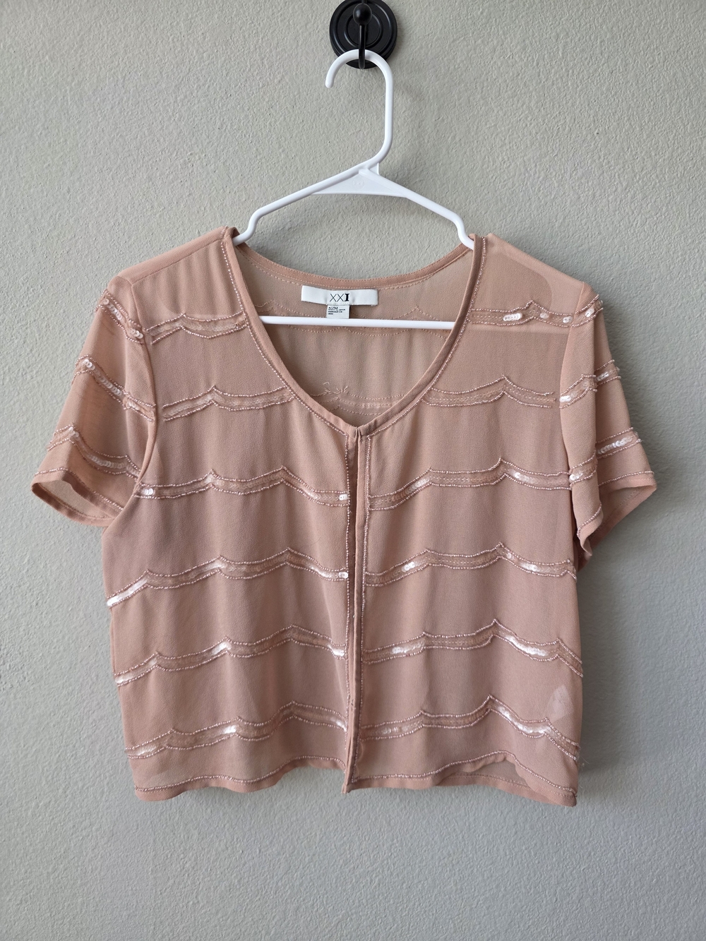 Blush Pink Short Sleeve Sequin Wave Top